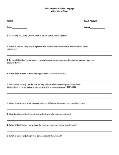 The Secrets Of Body Language Worksheet The Secrets Of Body Language