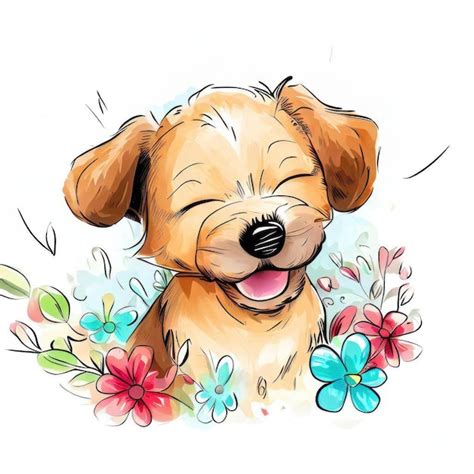 Un Dibujo De Un Perro Con Flores En L Foto Premium