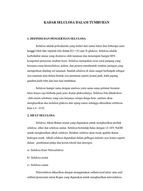 kadar selulosa  tumbuhan