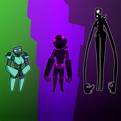 Rule 34 Enderman Enderwoman Golem Green Eyes Minecraft Purple Eyes Shadow Trio White Eyes