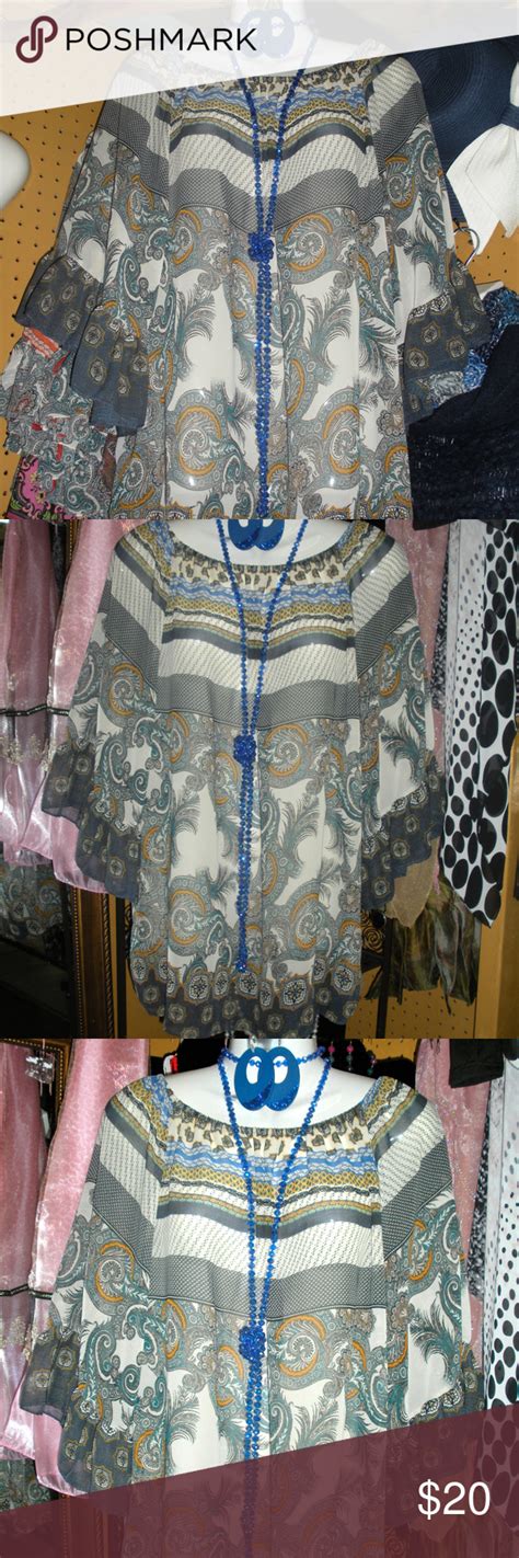 Bluegray Paisley Blouse Stylish American Made Top