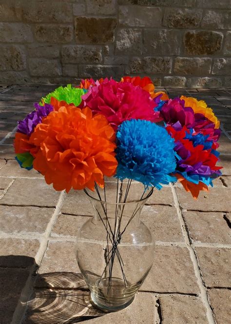 15 Stemmed Fiesta Flowers Mexican Tissue Paper Flowers Etsy