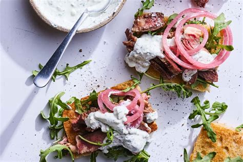 Open Face Steak Sandwiches With Chimi Labneh Whats Gaby Cooking