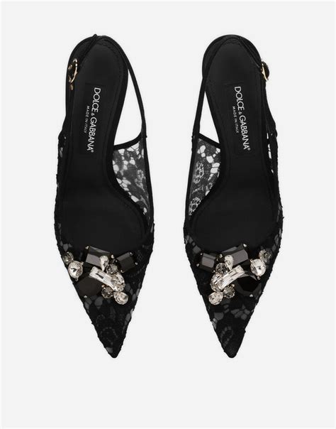 Rainbow Lace Slingbacks In Lurex Lace In Black For Women Dolce