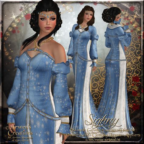 Second Life Marketplace {as} Sighny Medieval Fantasy Fitmesh Gown Light Blue Diadem Veil