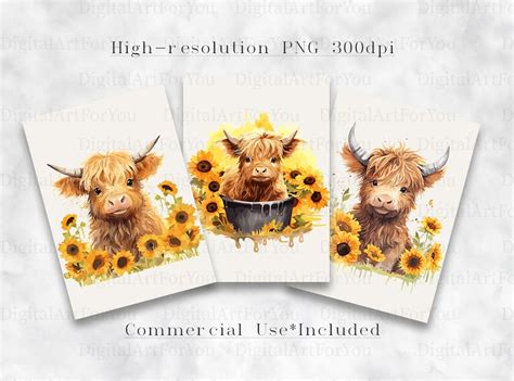 Sunflower Highland Cow 20pc PNG SVG Sunflower Clipart PNG Etsy