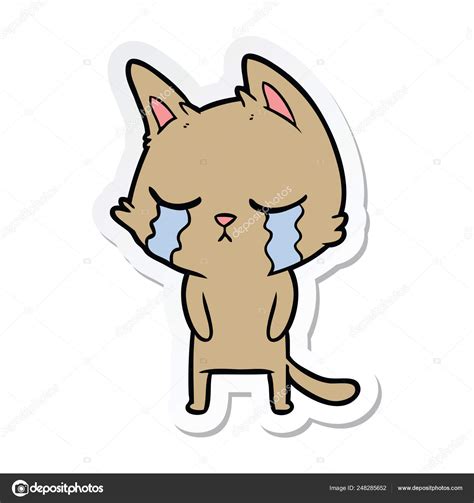 Sticker Of A Crying Cartoon Cat Stock Vector By Lineartestpilot 248285652