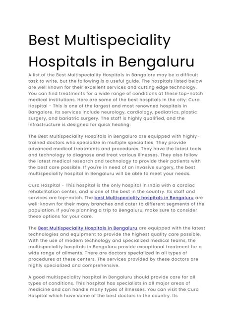 Ppt Best Multispeciality Hospitals In Bengaluru Powerpoint