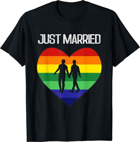Gay Couple Just Married Rainbow Lgbt Wedding Party T Shirt