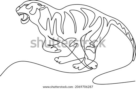 Continuous One Line Drawing Tiger Jumping Stock Vector Royalty Free