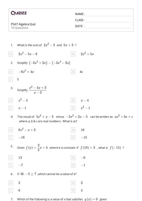 50 Algebra Worksheets For 11th Grade On Quizizz Free And Printable