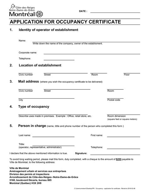 Certificate Of Occupancy Template