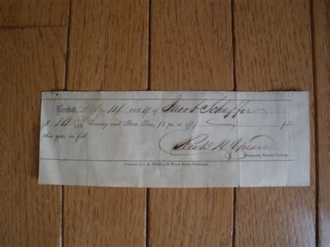 1854 Handwritten PROPERTY TAX RECEIPT – Beaver County, PA – SUPERNOVA ...