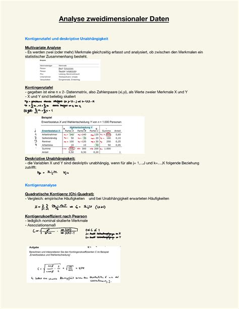 Zweidimensionale Daten Analyse Zweidimensionaler Daten Kontigenztafel