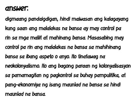 IMPLUWENSIYA NG NEOKOLONYALISMO SA MGA BANSA SA TIMOG AT KANLURANG ASYA