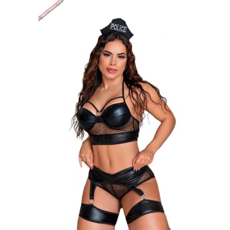 Conjunto De Lingerie Sexy Fantasia Policial Pijama Shopee Brasil