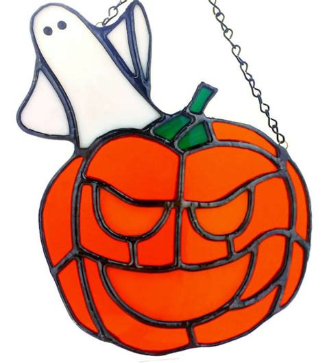 Items Similar To Stained Glass Halloween Jack O Lantern Ghost Tiffany