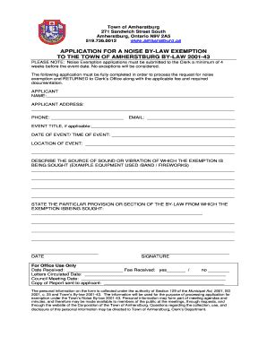 Fillable Online APPLICATION FORM FOR NOISE EXEMPTION Amherstburg Fax