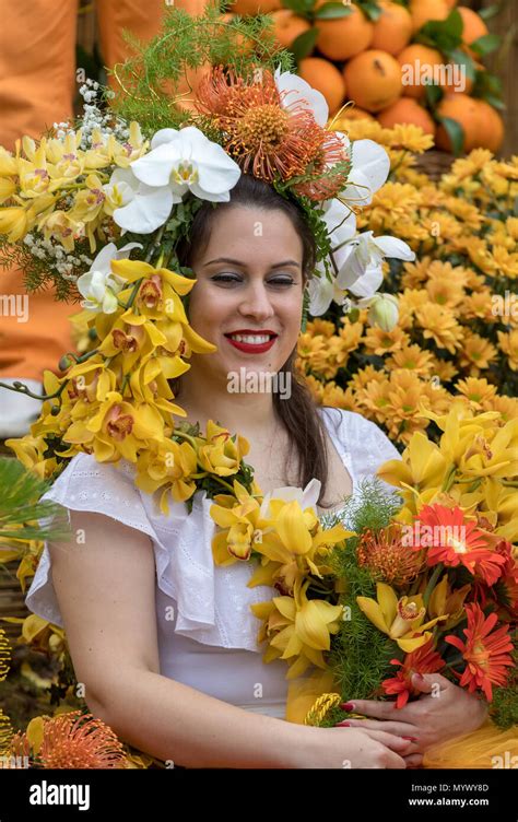 Funchal Madeira Portugal April Woman On The Floral Float