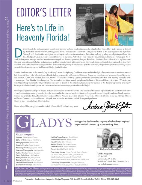 Winter 2010 Editor S Letter Gladys Magazine