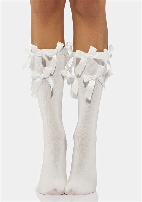 Ribbon Bow Crew Socks White Dolls Kill