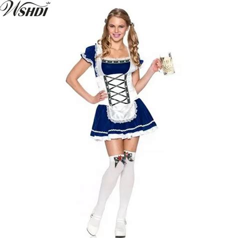 2018 Adult Beer Maid Uniforms Sexy Blue Beer Waitress Dirndl Costume