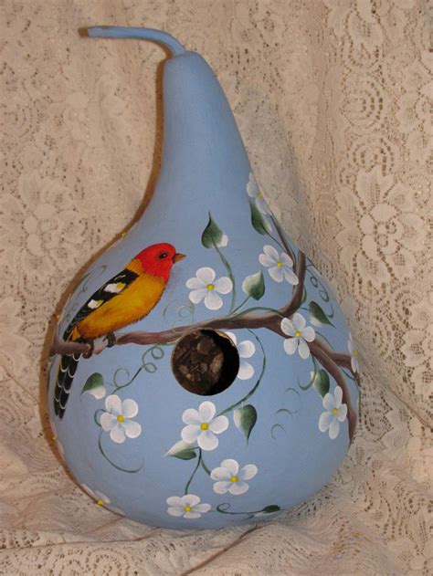 Gourd Birdhouse With Handpainted Tanager Beautiful Etsy In 2024