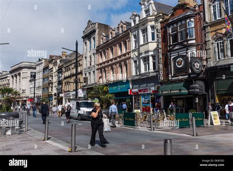 Pedestrianised St Mary S Street Cardiff City Centre August