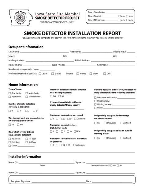 Fillable Online Smoke Detector Installation Report Fax Email Print Pdffiller