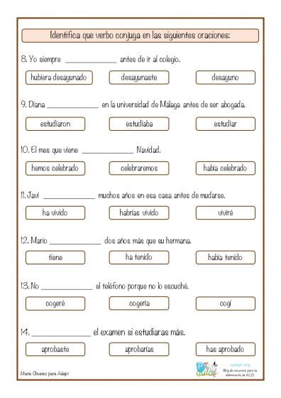 Tiempos Verbales Identifica El Verbo Que Conjuga En Cada