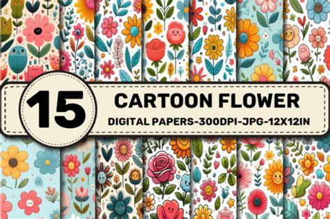 Cartoon Flower Digital Papers Graphic By Elksartstudio Creative Fabrica