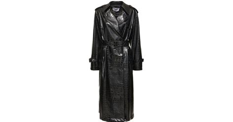 MSGM Croc Embossed Faux Leather Trench Coat In Black Lyst