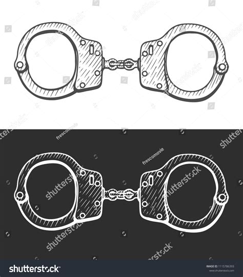 Handcuffs Hand Drawn Engraving Vintage Black Stock Illustration 1115786393 Shutterstock