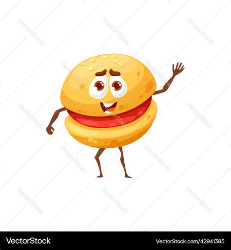 Cartoon Funny Burger Bun Character Cheeseburger Vector Image