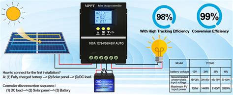 Y H 100A PWM 12V 24V 36V 48V AUTO Regolatore Di Carica Pannello Solare