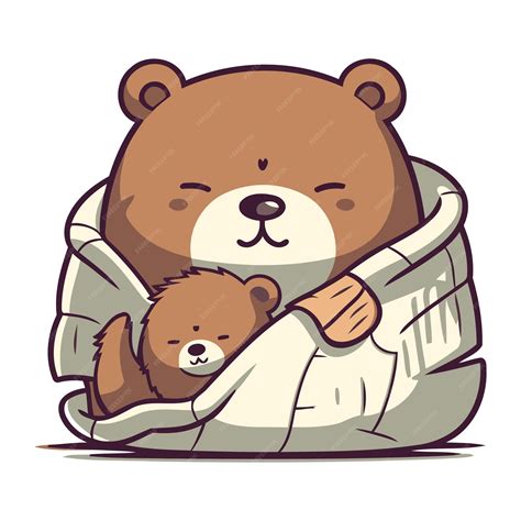 Premium Vector Cute Cartoon Bear With Teddy Bear In Bed Vector