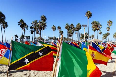 Premium Photo Multi Colored Flags At Beach Against Sky