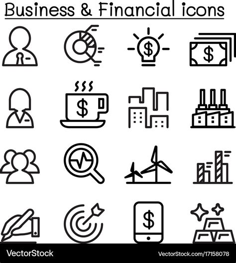 Business Financial Icon Set In Thin Line Style Vector Image