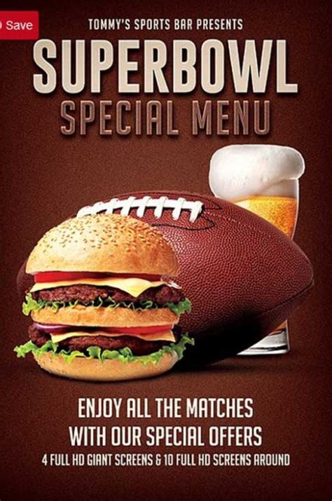 Football Super Bowl Food Menu Flyer Template Restaurant Flyer Ffflyer