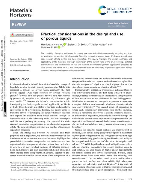 Pdf Practical Considerations In The Design And Use Of Porous Liquids