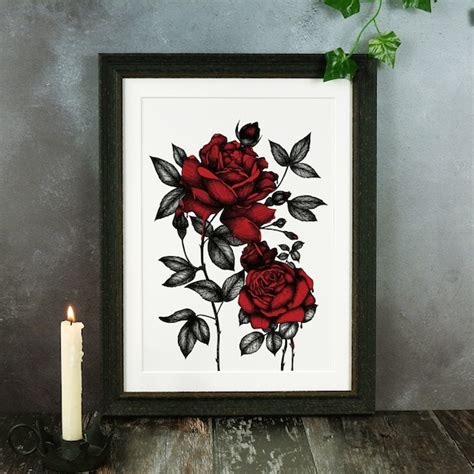 Bleeding Roses Art Print Rose Illustration Dark Romance Etsy