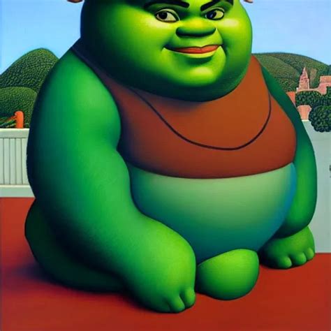 A Fernando Botero Painting Of Shrek Oil On Canvas Art Stable Diffusion