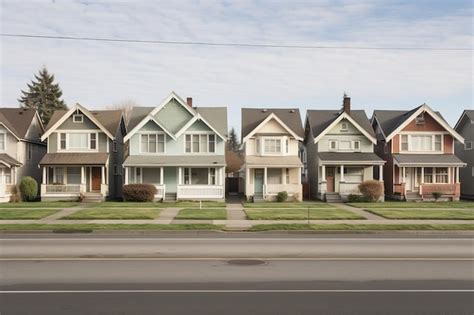 Premium Ai Image Row Houses Sidewalk Front View Summer Housing