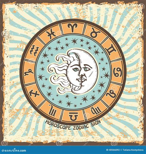 All Zodiac Sign In Horoscope Circle Vintage Horoscope Card Stock Vector