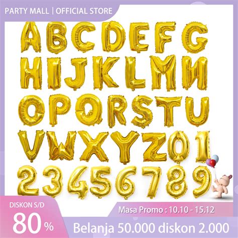 Jual Balon Foil Huruf Abjad Alphabet Gold A Z Balon Foil Angka Gold