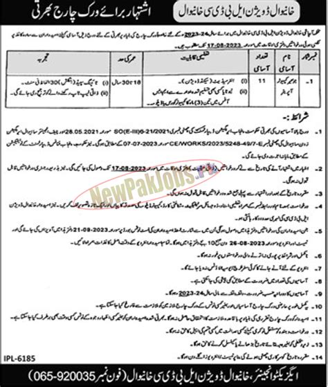 Irrigation Department LBDC Division Khanewal Jobs 2023