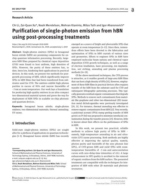 PDF Purification Of Single Photon Emission From HBN Using Post