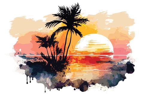 Watercolor Beach Sunset