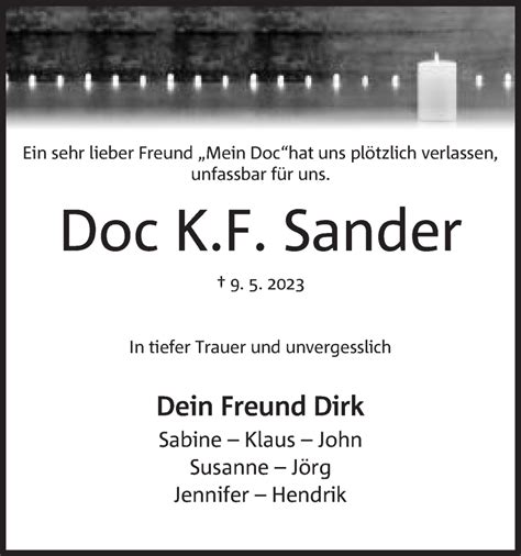 Traueranzeigen Von Karl Friedrich Sander Trauer Mt De