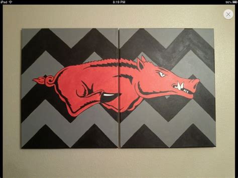 Custom Arkansas Razorbacks Hog Paintings Double Canvas Chevron Hog